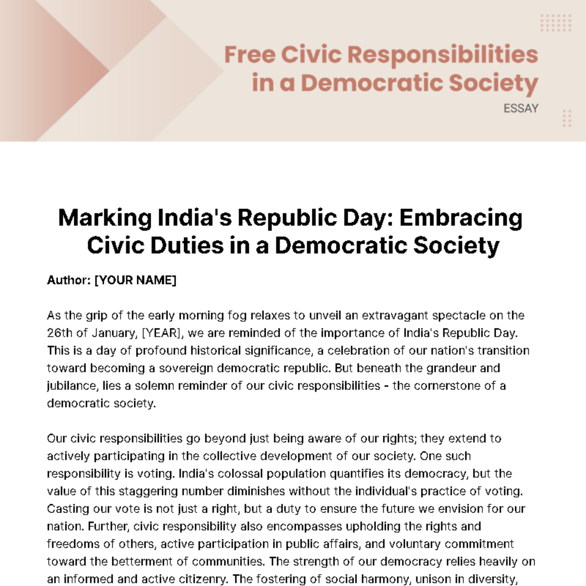 Civic Responsibilities in a Democratic Society Essay Template