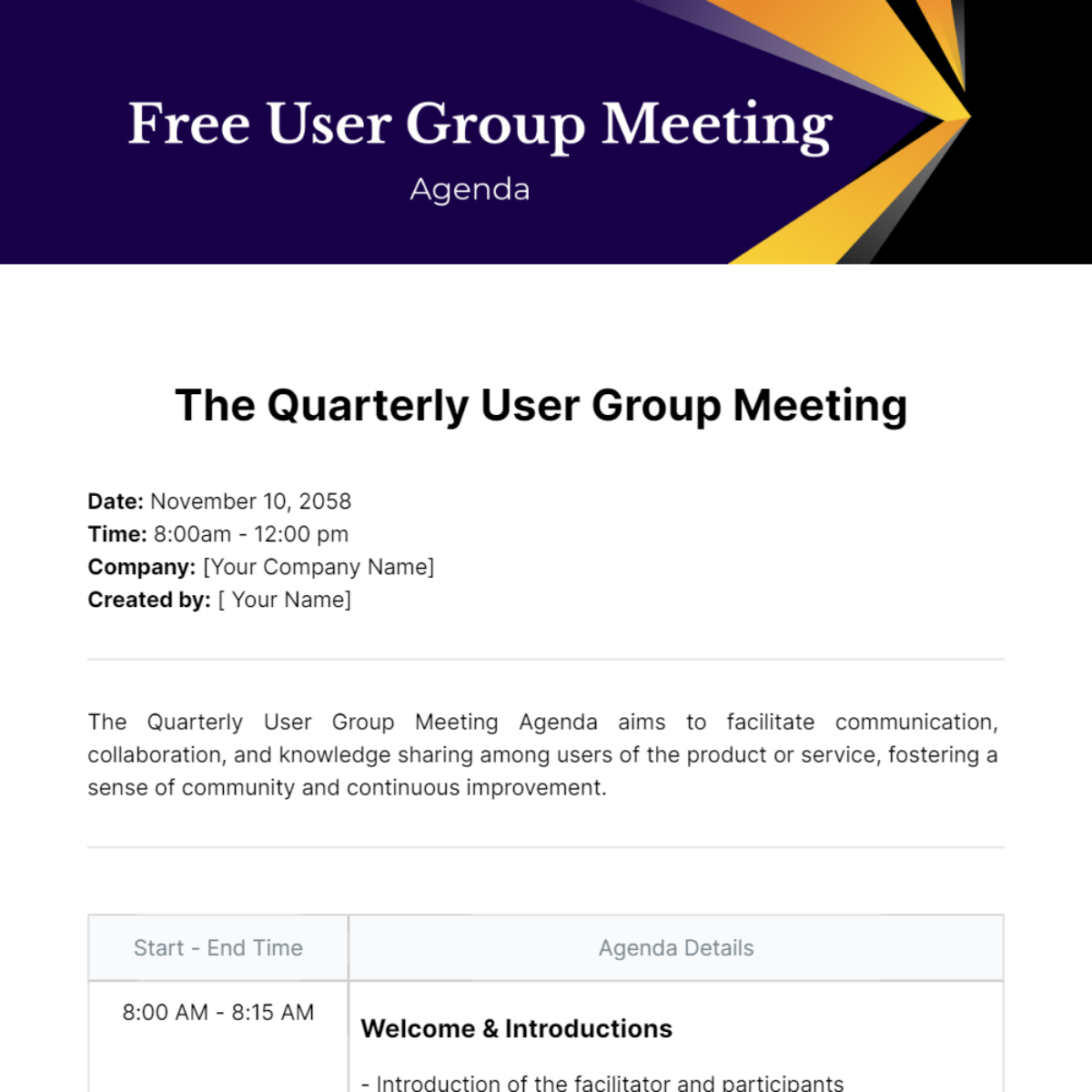 Free User Group Meeting Agenda  Template