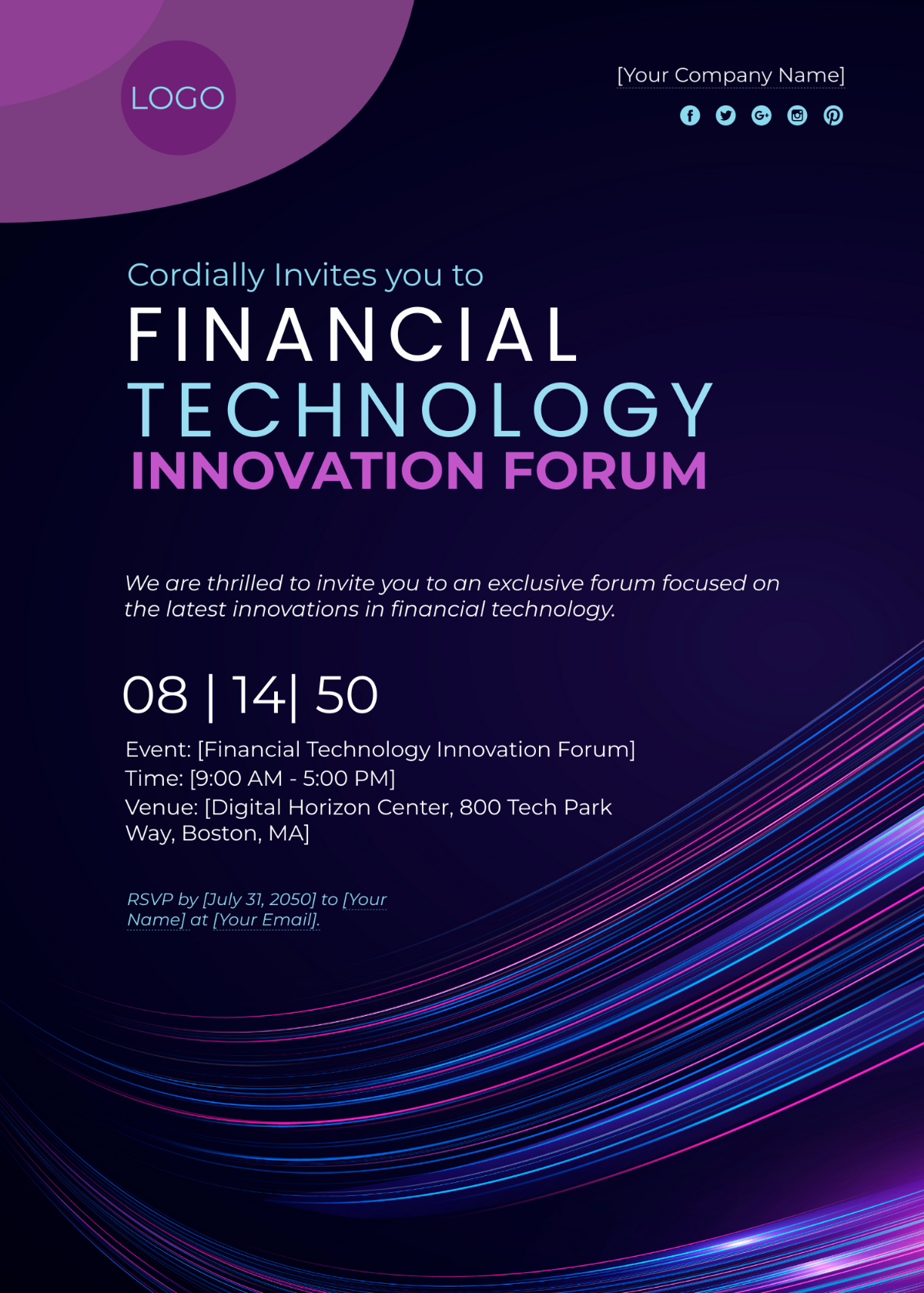 Financial Technology Innovation Forum Invitation Card Template