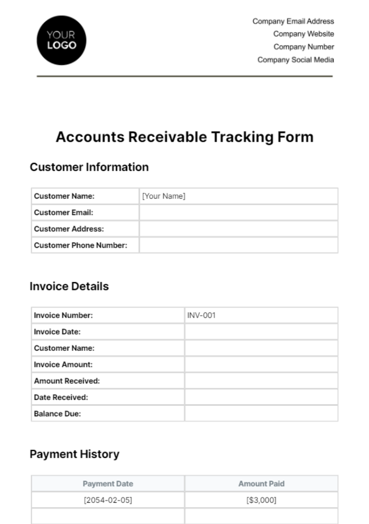 Free Accounts Receivable Tracking Form Template