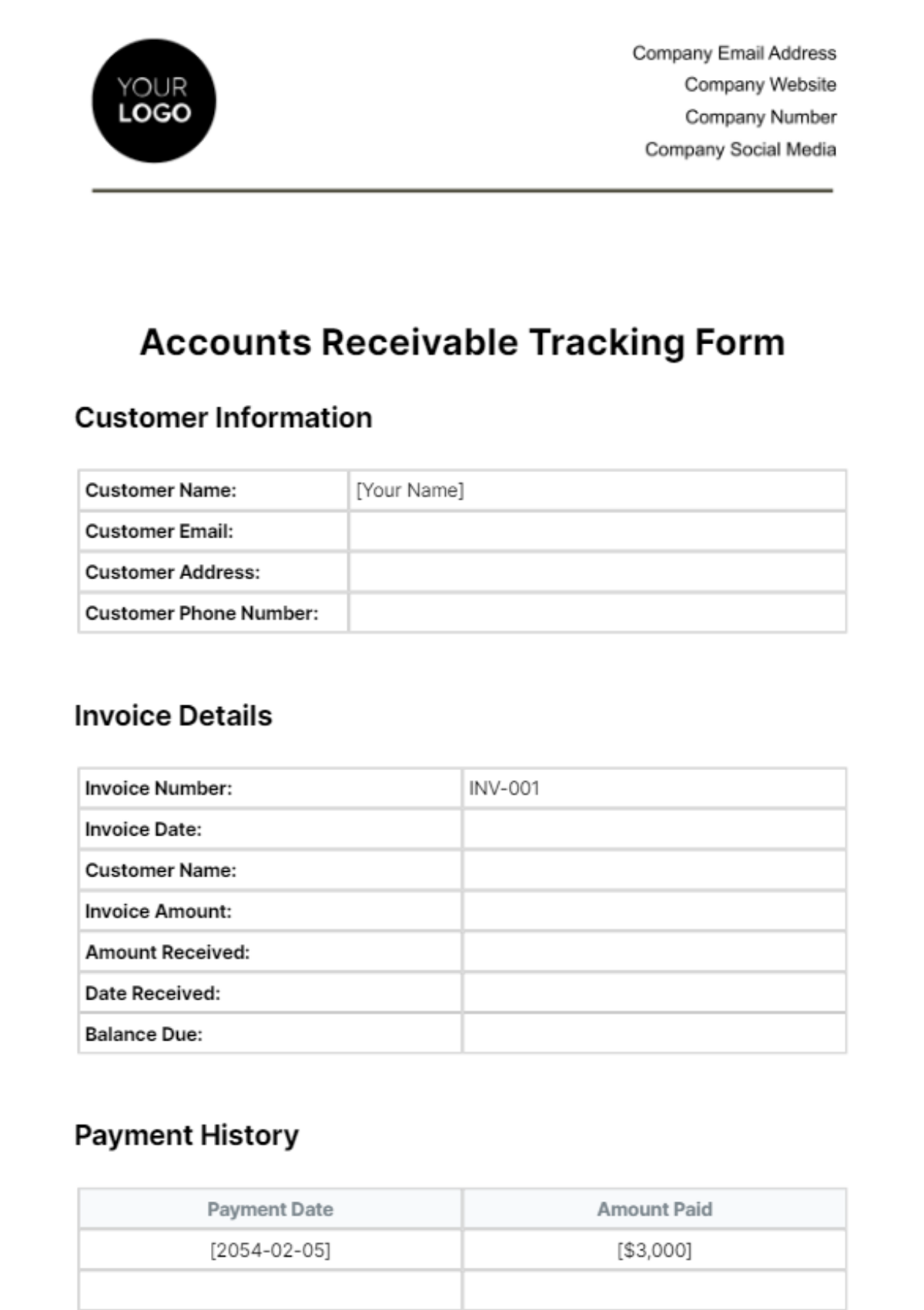 Accounts Receivable Tracking Form Template - Edit Online & Download