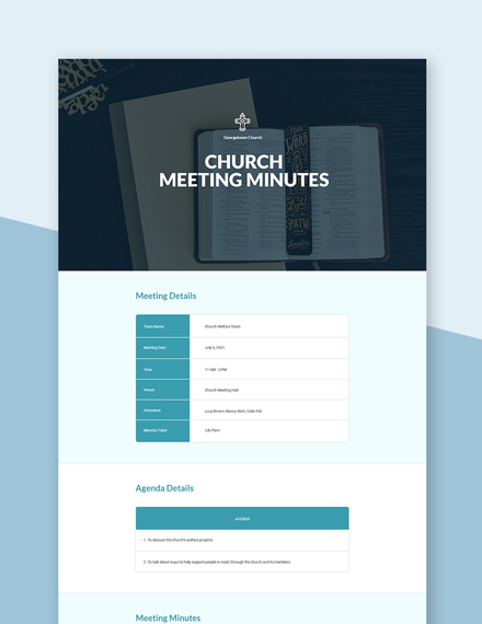 FREE Sample Church Meeting Minutes Template - PDF | Word (DOC) | Apple ...