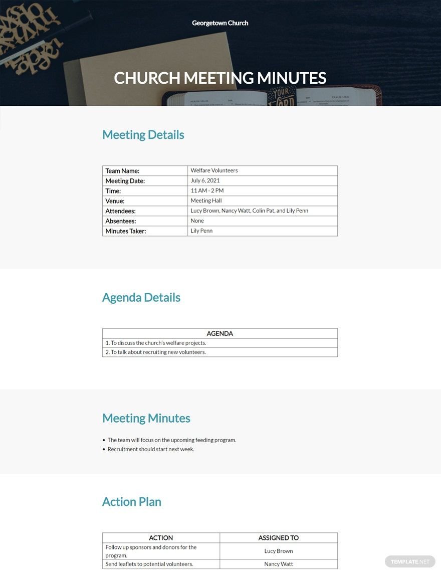 Simple Church Meeting Minutes Template