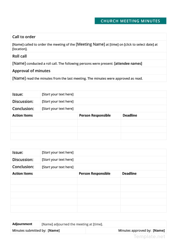 Church Meeting Minutes Template in Microsoft Word, PDF