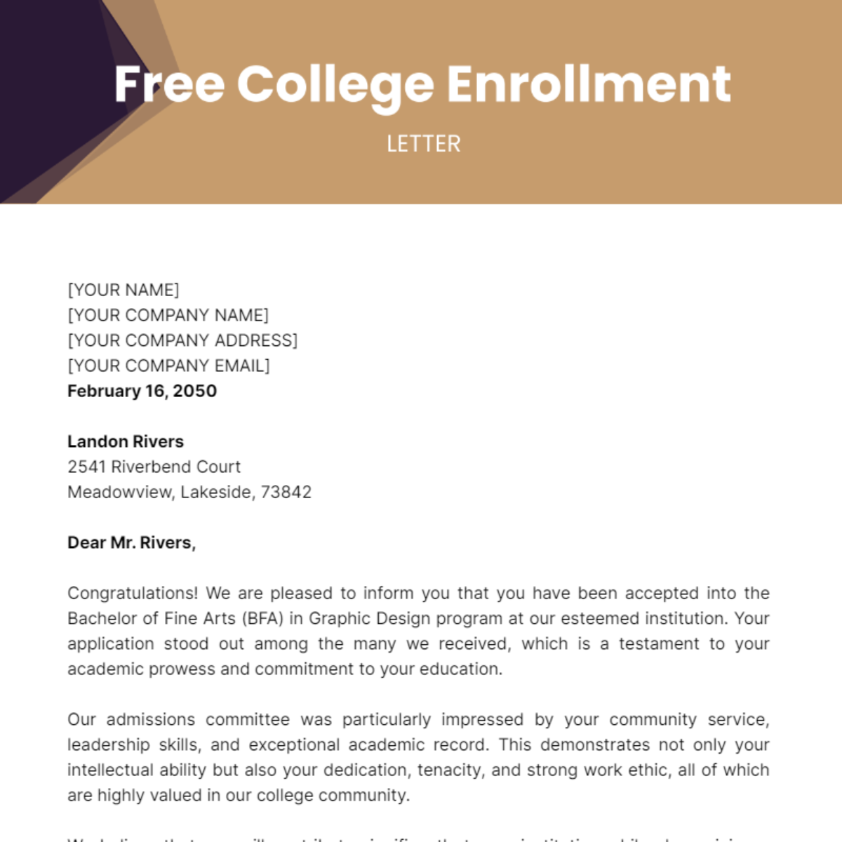 College Enrollment Letter Template