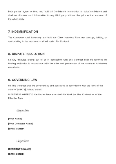 Free Work for Hire Contract Template to Edit Online