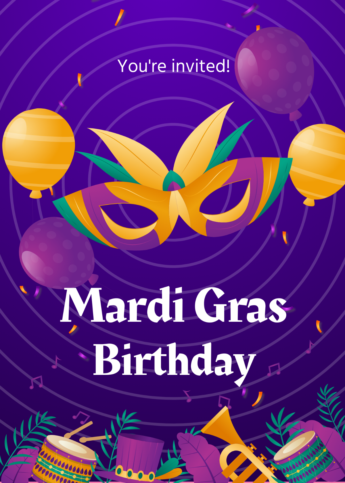 Mardi Gras Birthday Invitation template