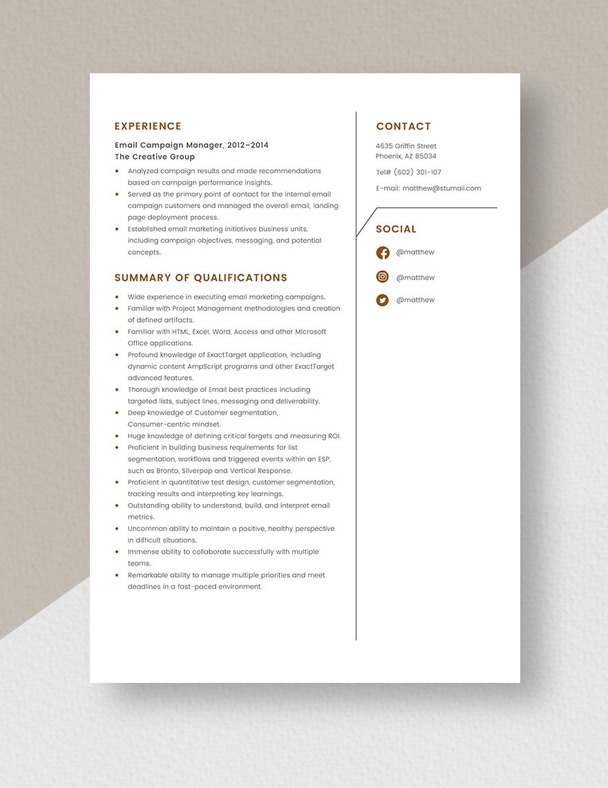Email Campaign Manager Resume