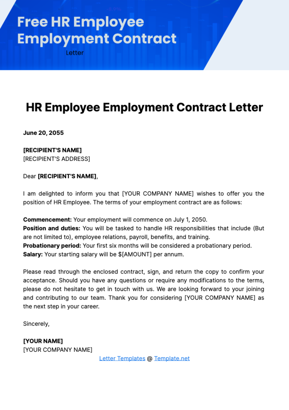 Free HR Employee Employment Contract Letter Template