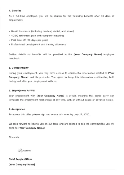 Free Simple Employment Contract Letter Template to Edit Online