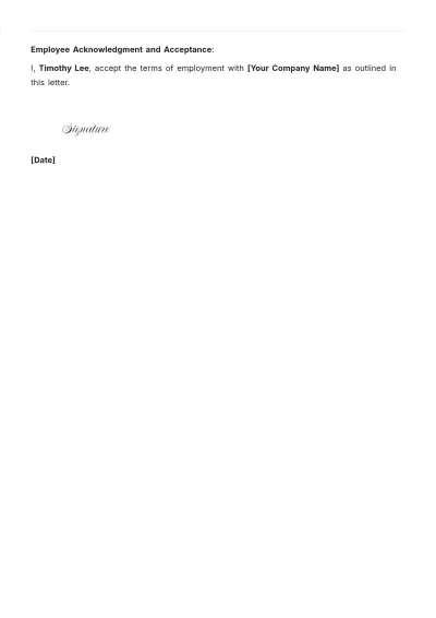Free Simple Employment Contract Letter Template to Edit Online