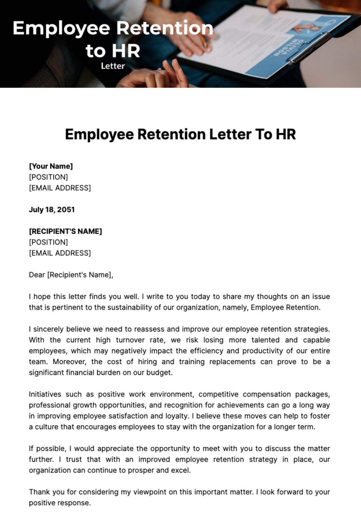 Free Employee Retention Letter to HR Template