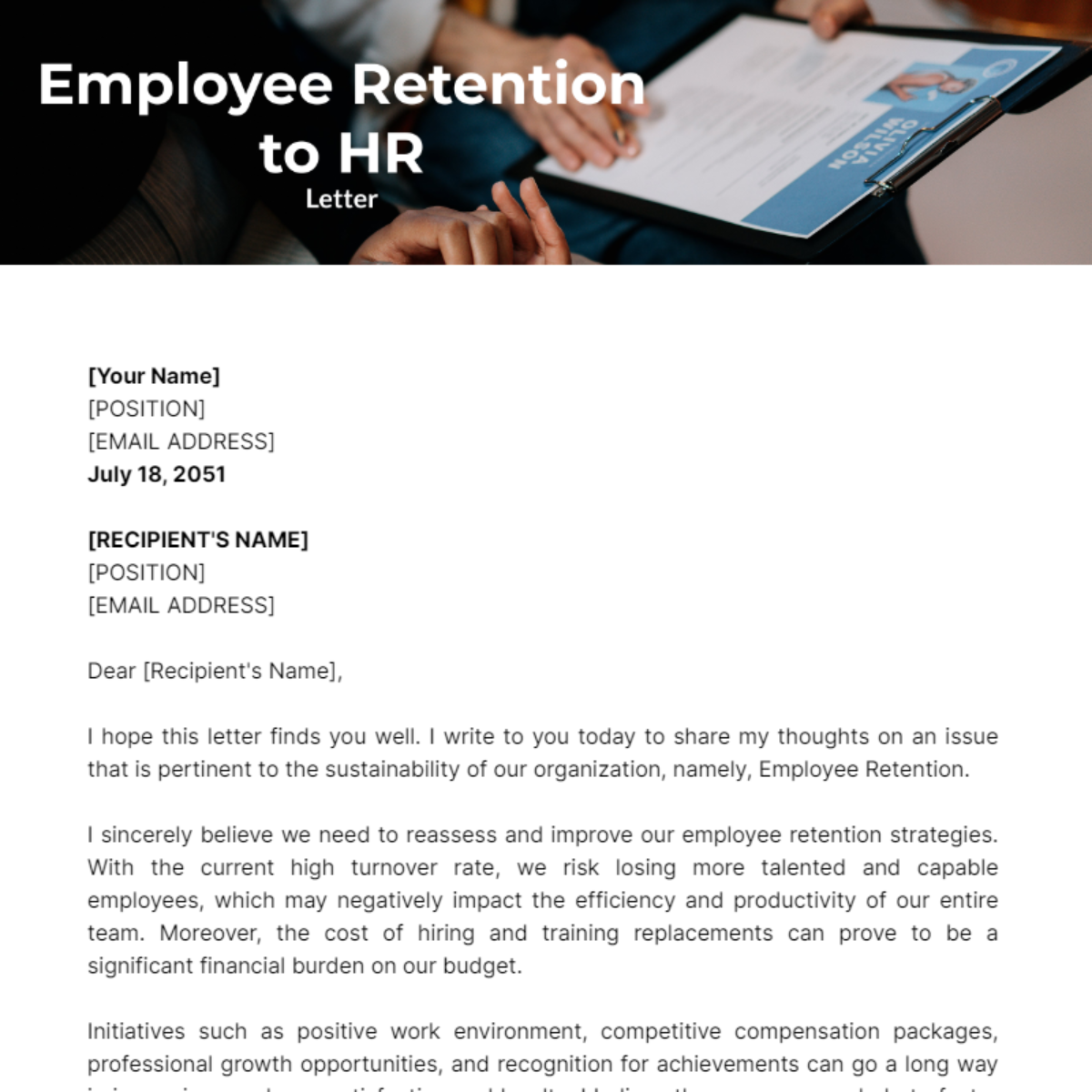 Employee Retention Letter to HR Template