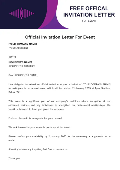 Free Official Invitation Letter for Event Template to Edit Online