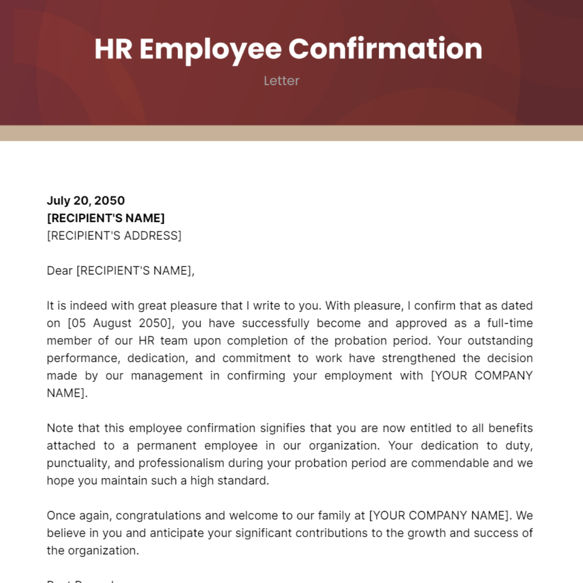 HR Employee Confirmation Letter Template