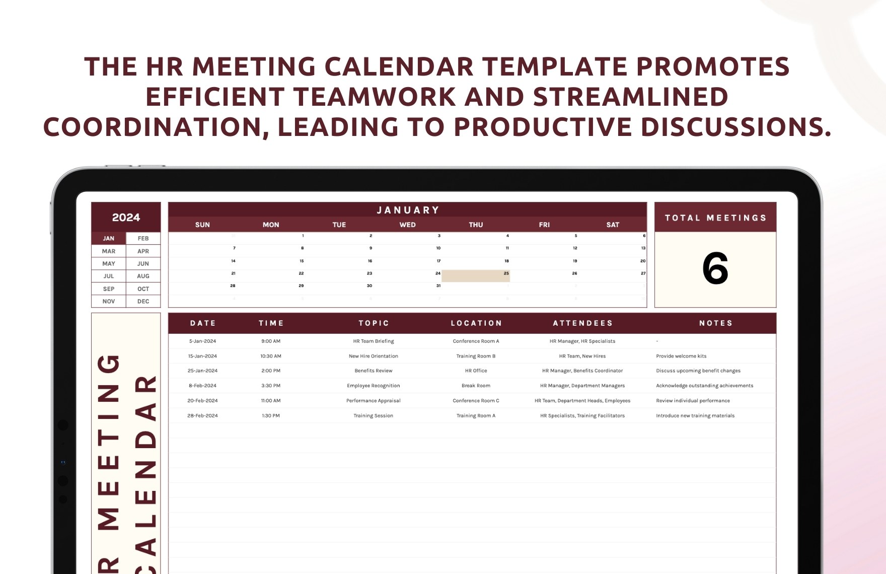 HR Meeting Calendar Template