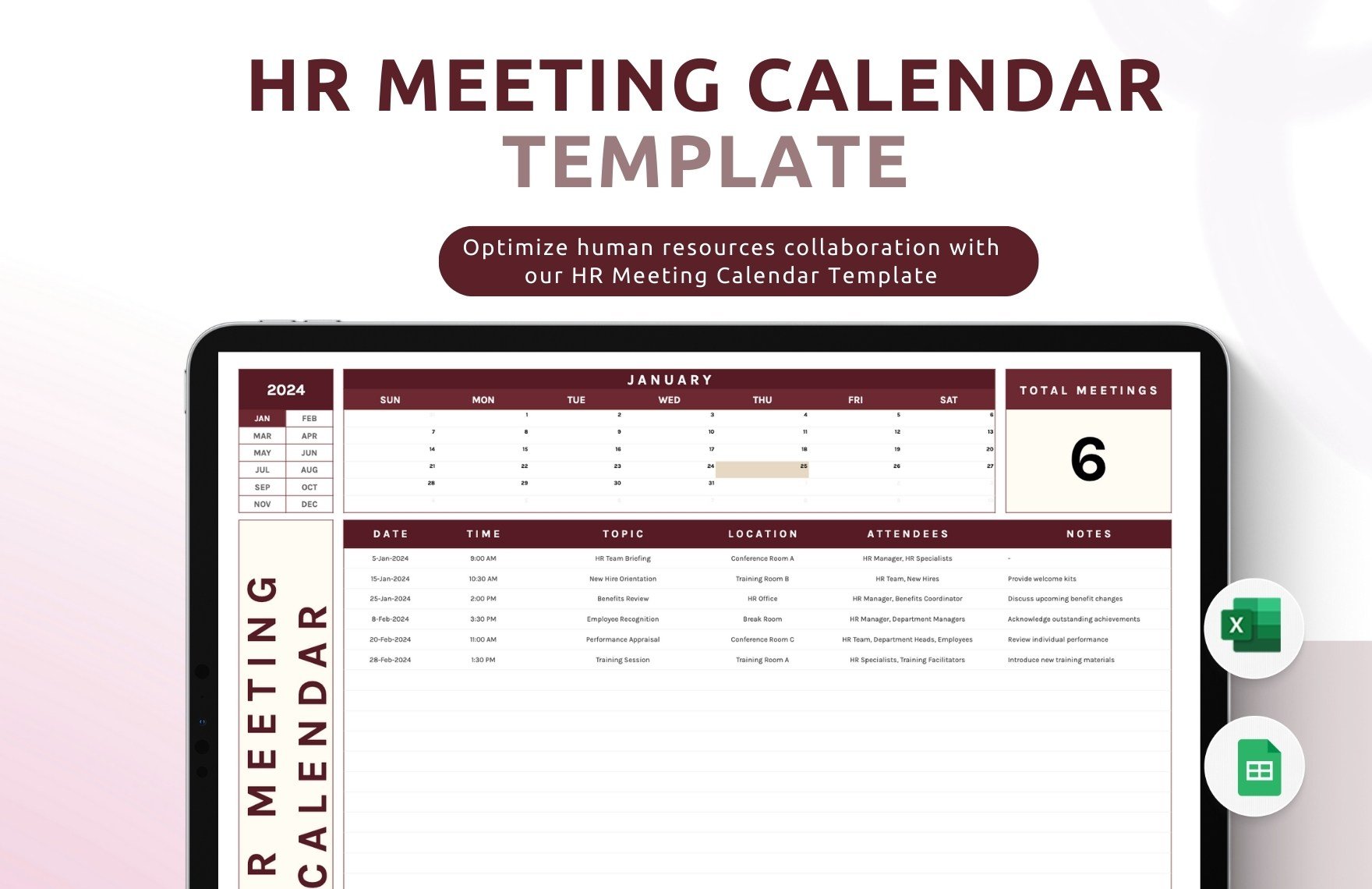 HR Meeting Calendar Template