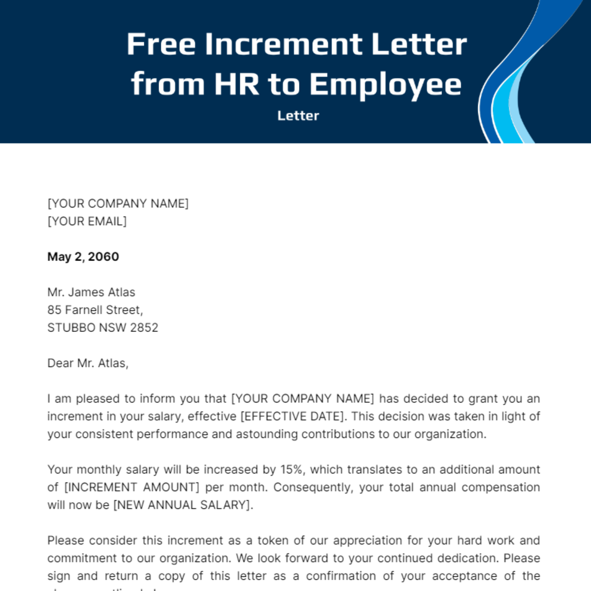 Increment Letter from HR to Employee Template