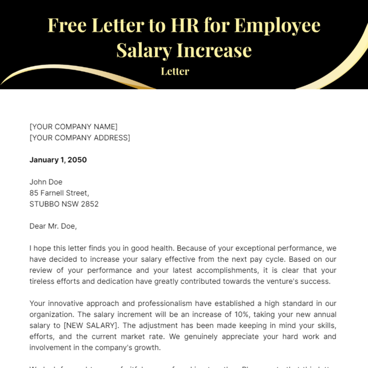 Letter to HR for Employee Salary Increase Template