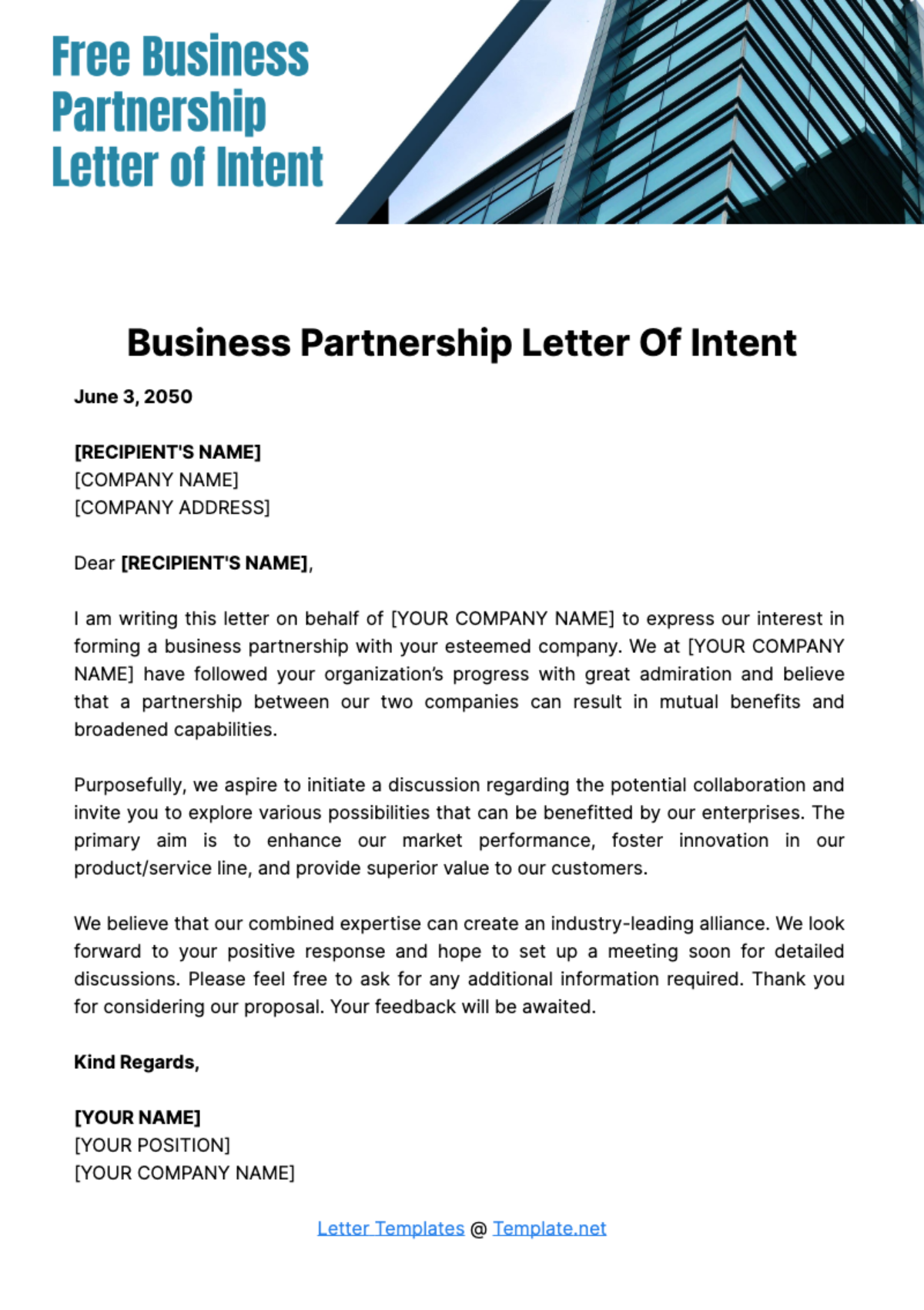 Free Business Partnership Letter of Intent Template