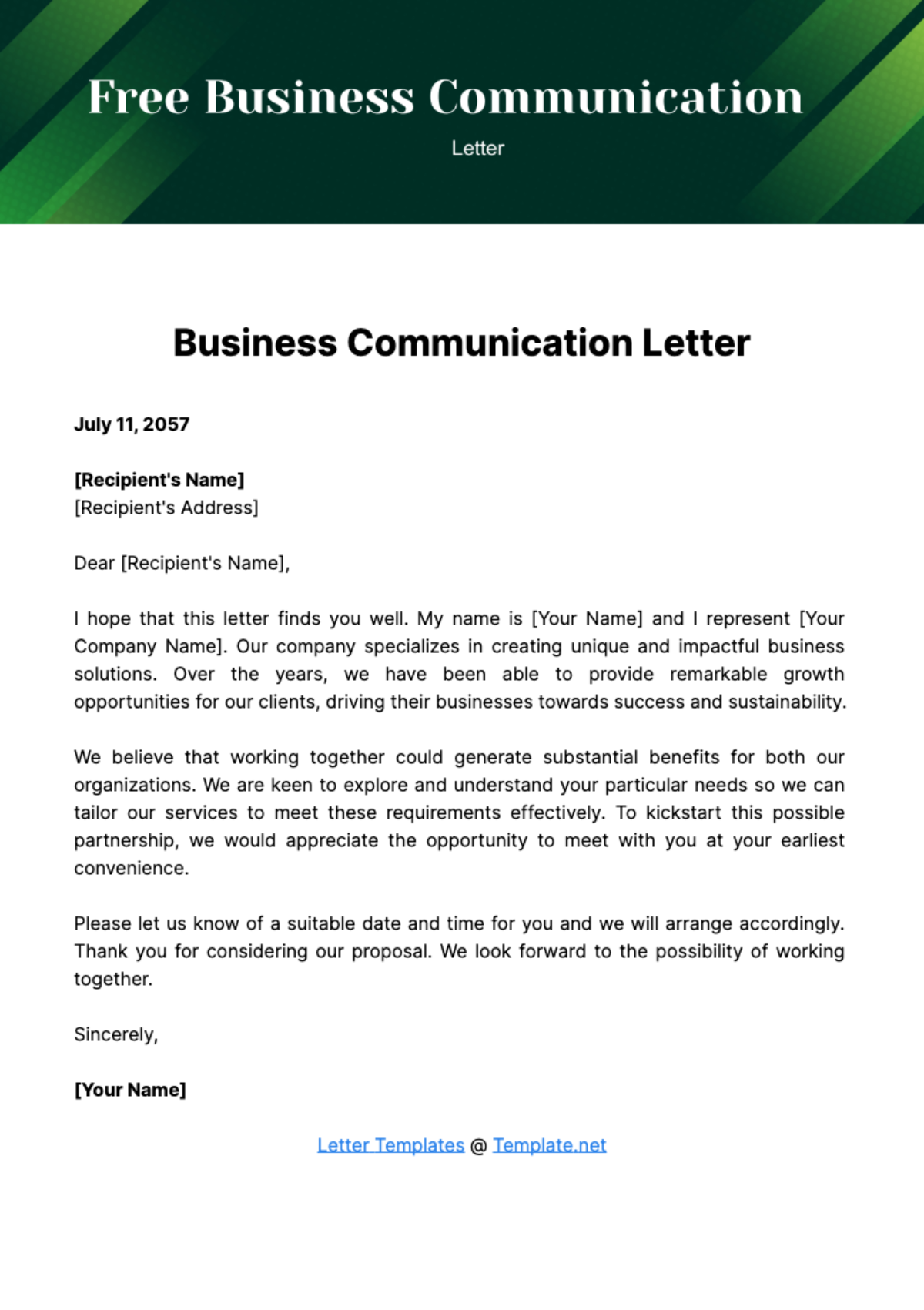 Free Business Communication Letter Template