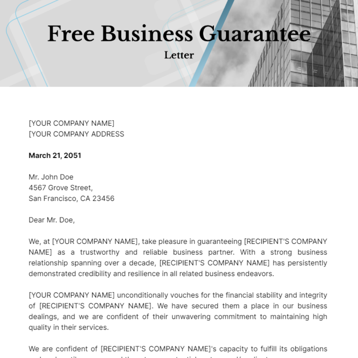 Business Guarantee Letter Template