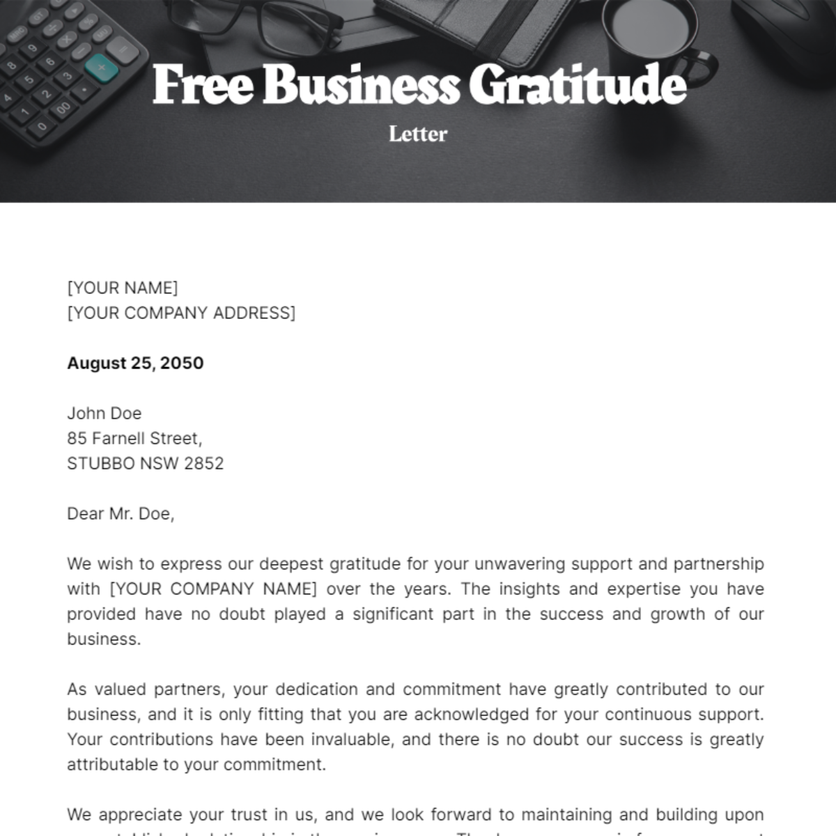 Business Gratitude Letter Template