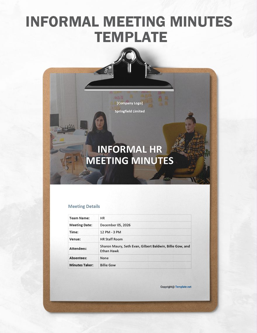 Informal Meeting Minutes Template in Word, Google Docs, Apple Pages