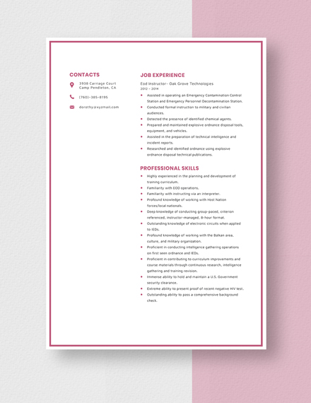 Eod Instructor Resume Template