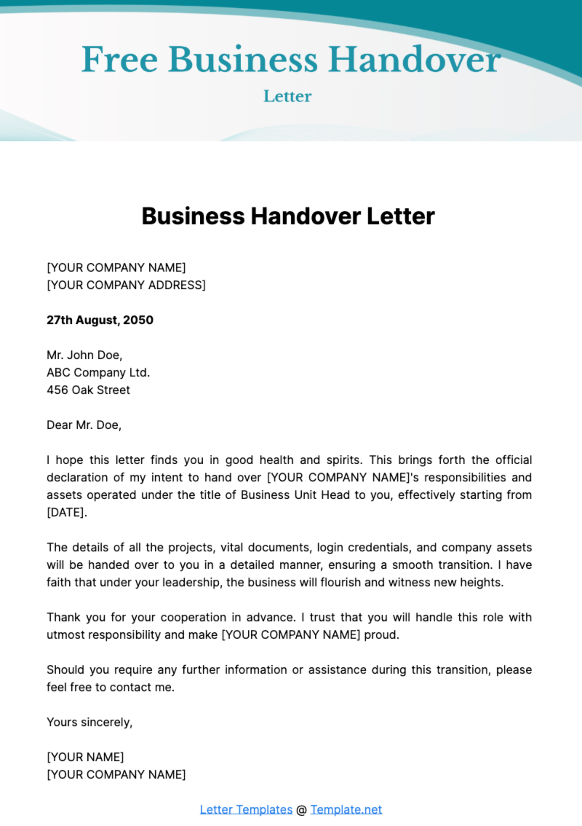 Free Business Handover Letter Template