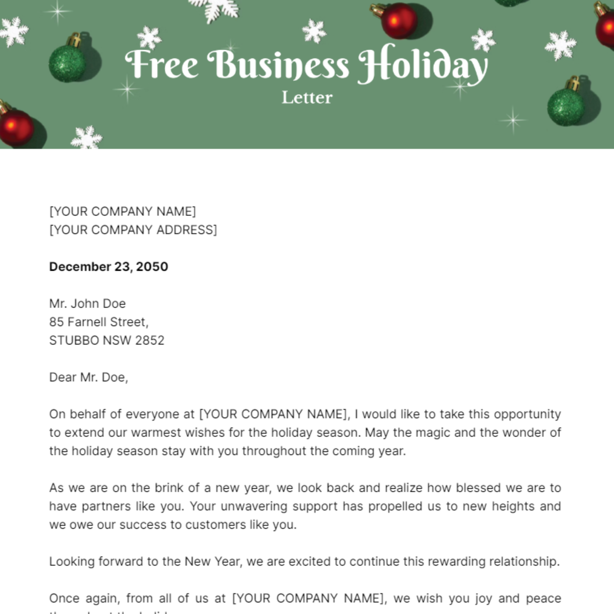 Business Holiday Letter Template