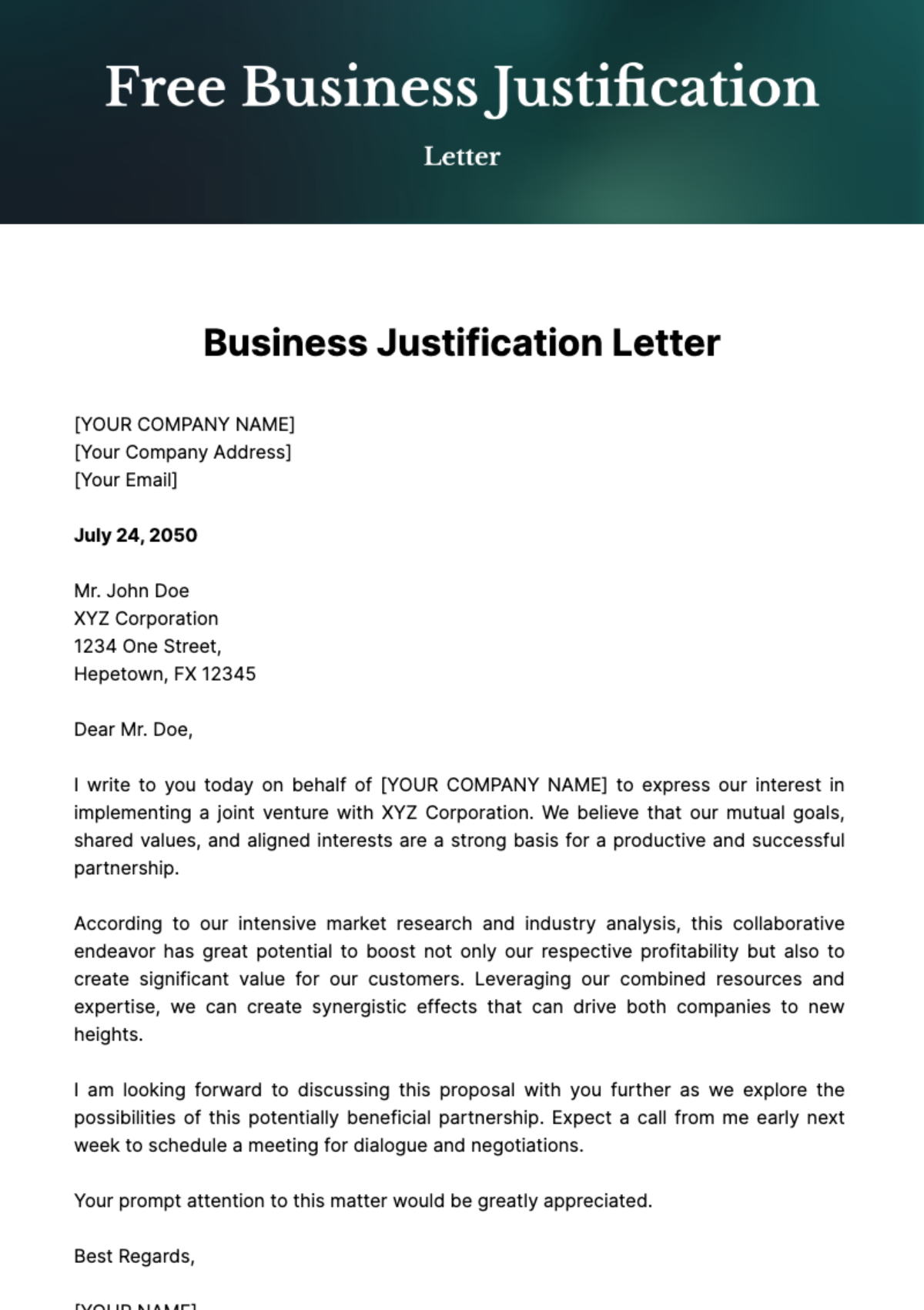Free Business Justification Letter Template
