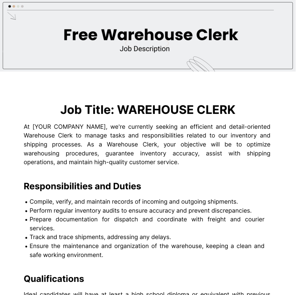 Warehouse Clerk Job Description Template