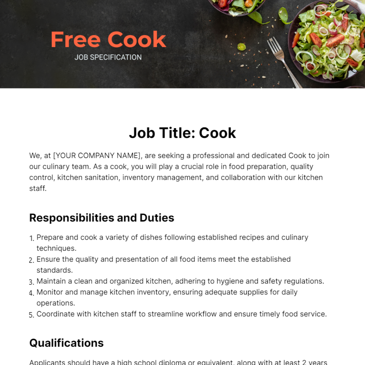 Cook Job Specification Template