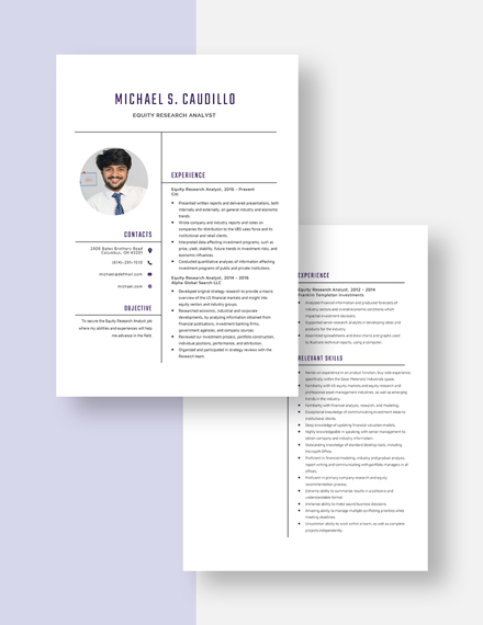Equity Research Analyst Resume Download