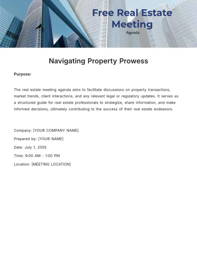 Free Real Estate Meeting Agenda  Template to Edit Online