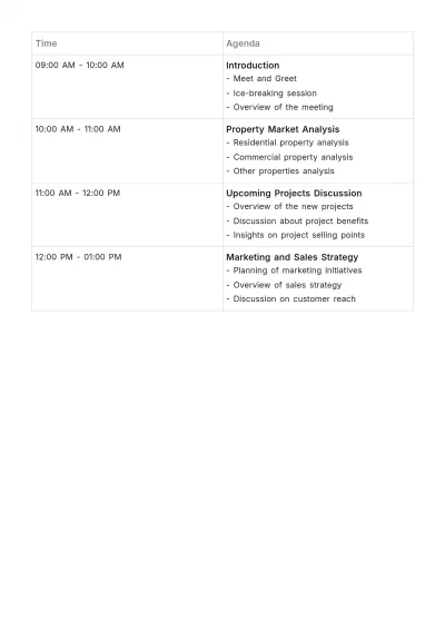 Free Real Estate Meeting Agenda  Template to Edit Online