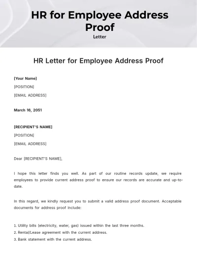 Free HR Letter for Employee Address Proof Template to Edit Online