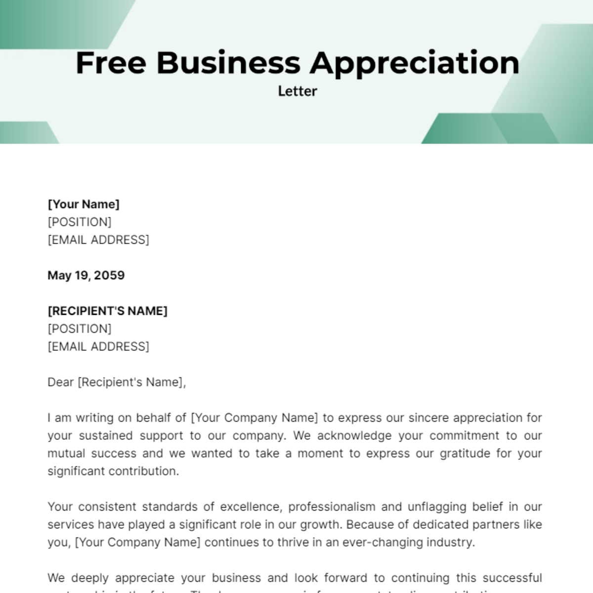 Business Appreciation Letter Template