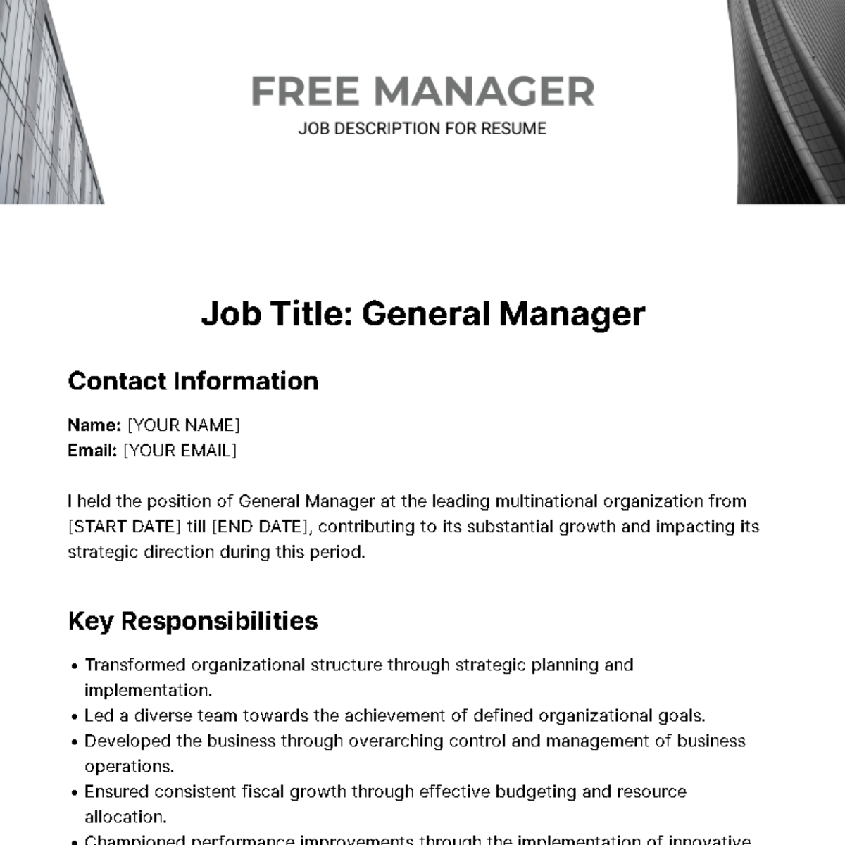 Manager Job Description for Resume Template - Edit Online & Download