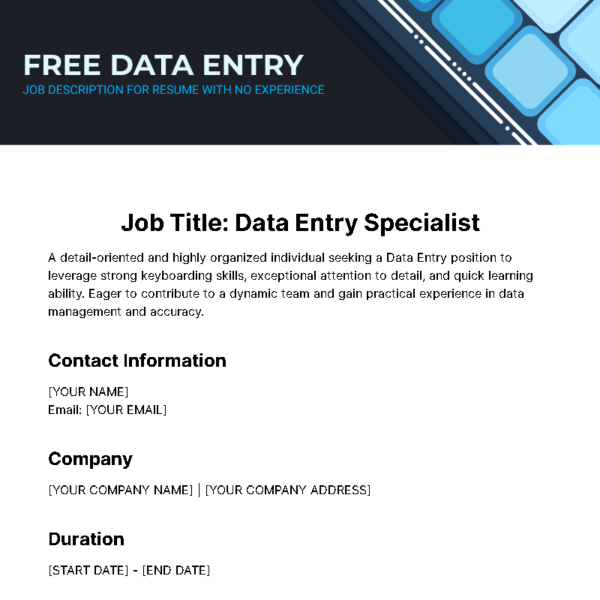 data entry job description for resume with no experience