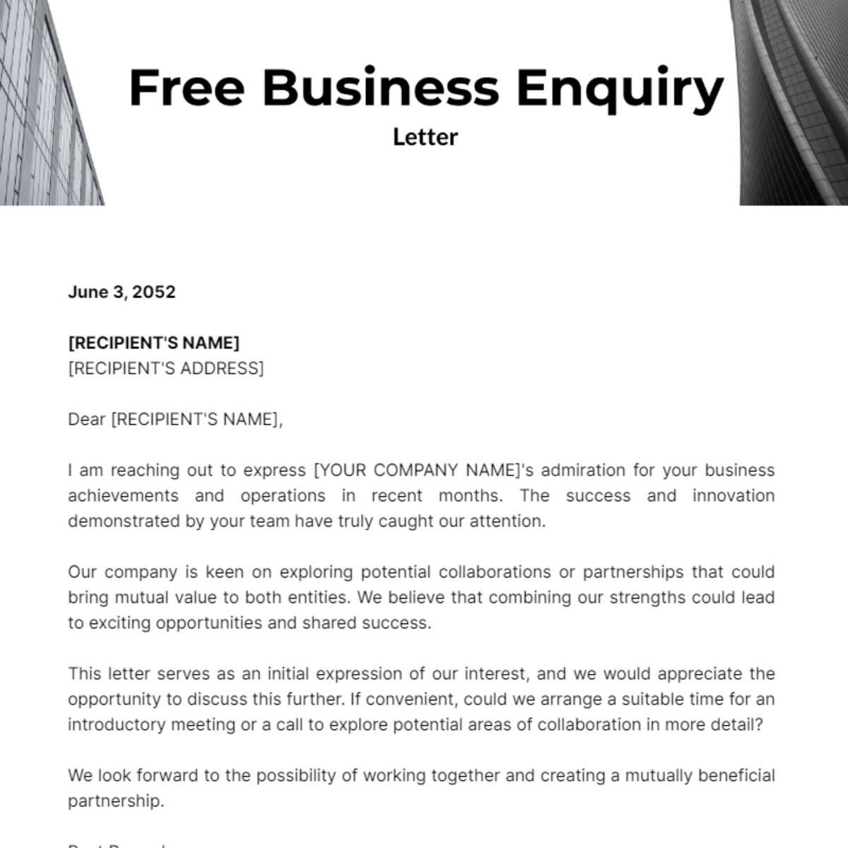 Business Enquiry Letter Template