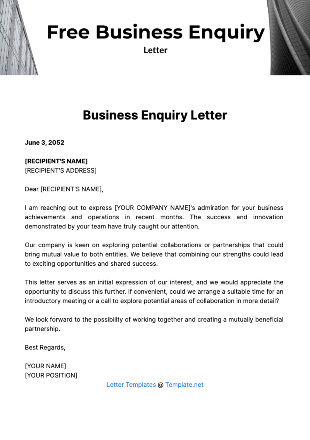 Free Business Enquiry Letter Template