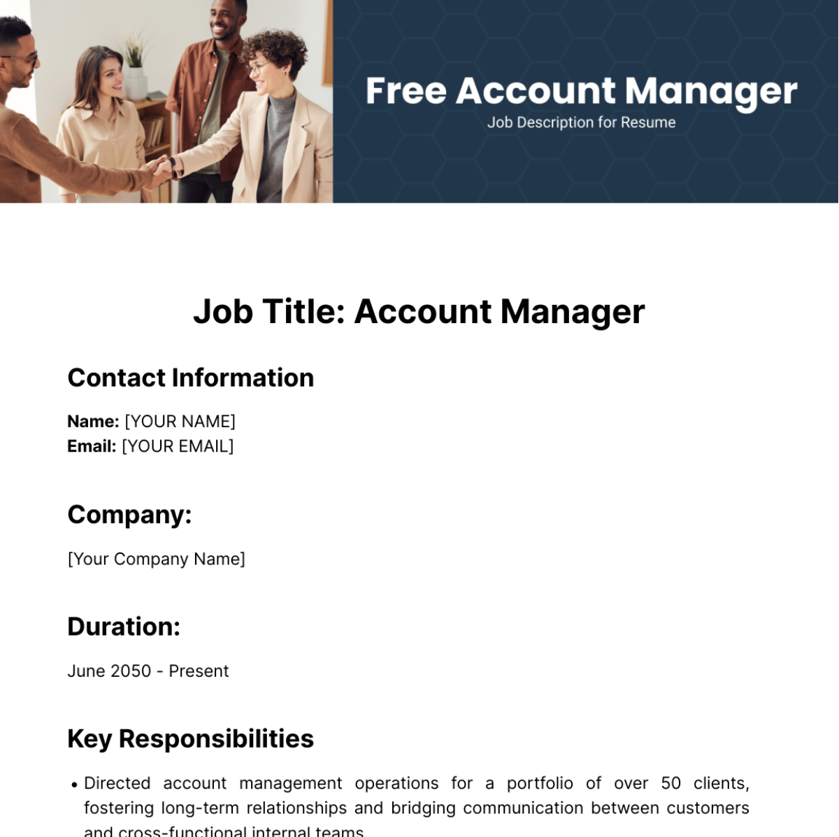 Account Manager Job Description for Resume Template
