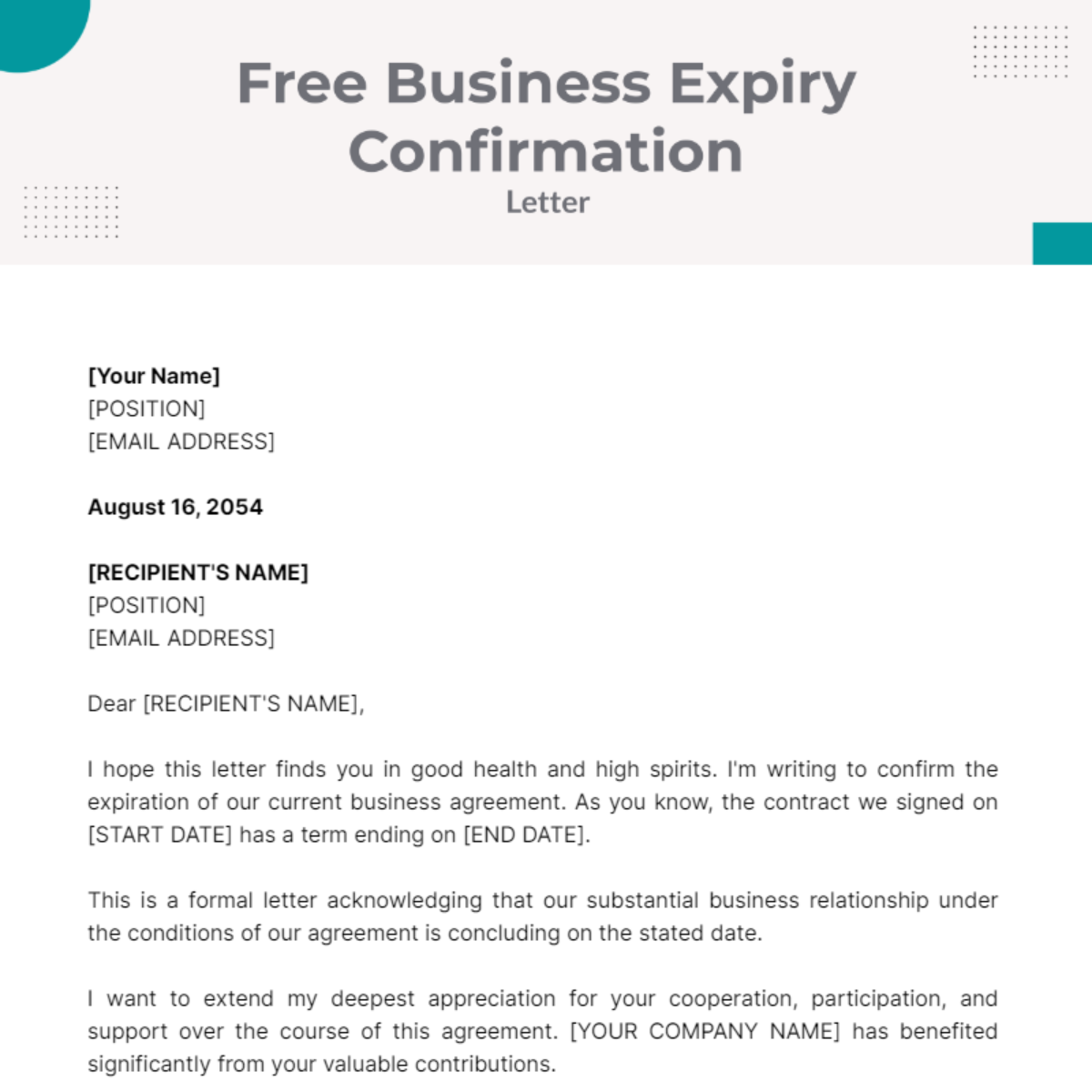 Business Expiry Confirmation Letter Template