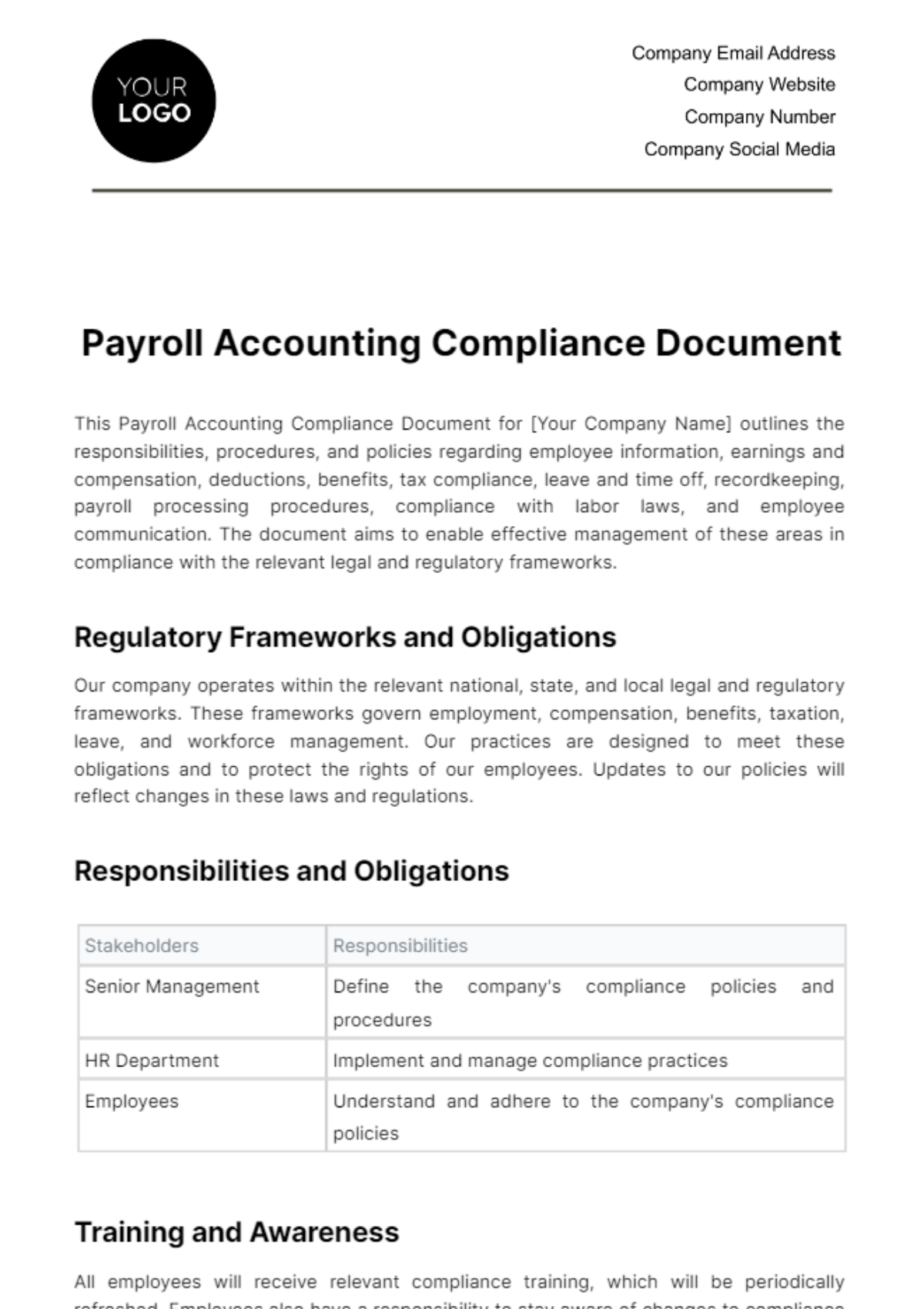 Free Payroll Accounting Compliance Document Template