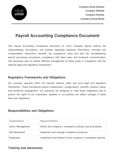 Free Payroll Accounting Compliance Document Template to Edit Online