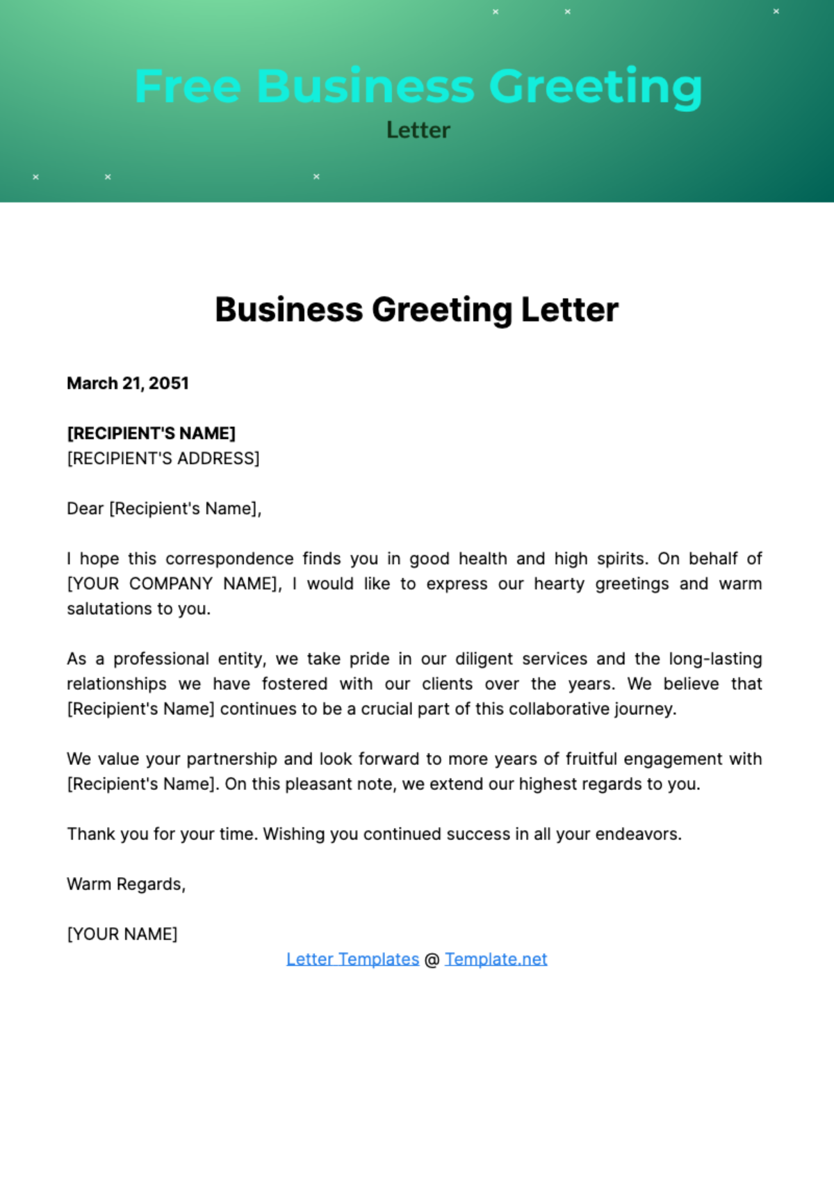 Free Business Greeting Letter Template