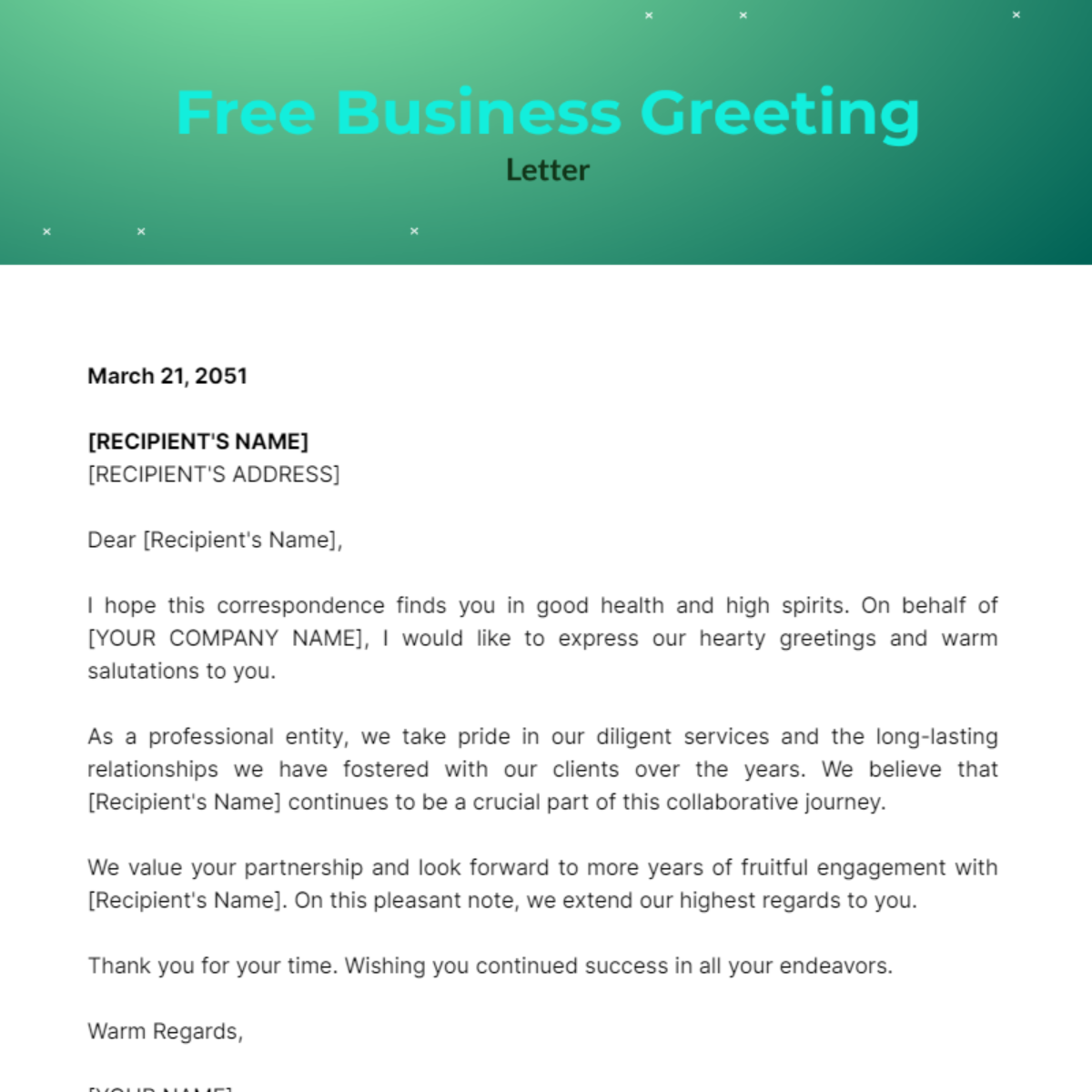 Business Greeting Letter Template