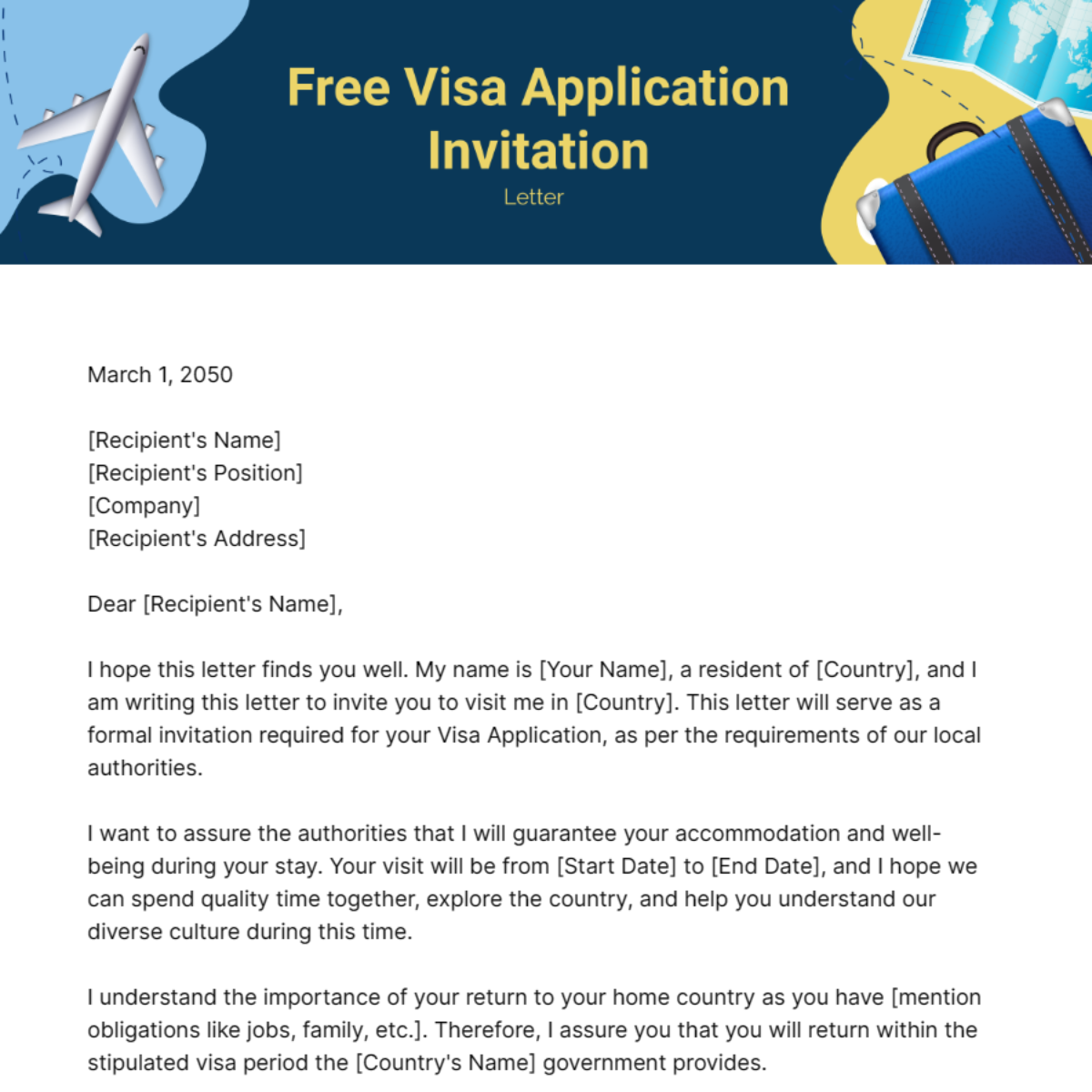 Visa Application Invitation Letter Template